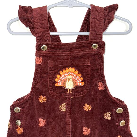 Cynthia Rowley Thanksgiving Corduroy Embroidered Leaves Turkey Overall Dress 24M - Picture 4 of 11
